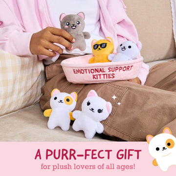 WHAT DO YOU MEME? Emotional Support Kitties Plush Set, 5 Stuffed Animals with Basket, Multi-Color, Soft Polyester, Model ESK588
