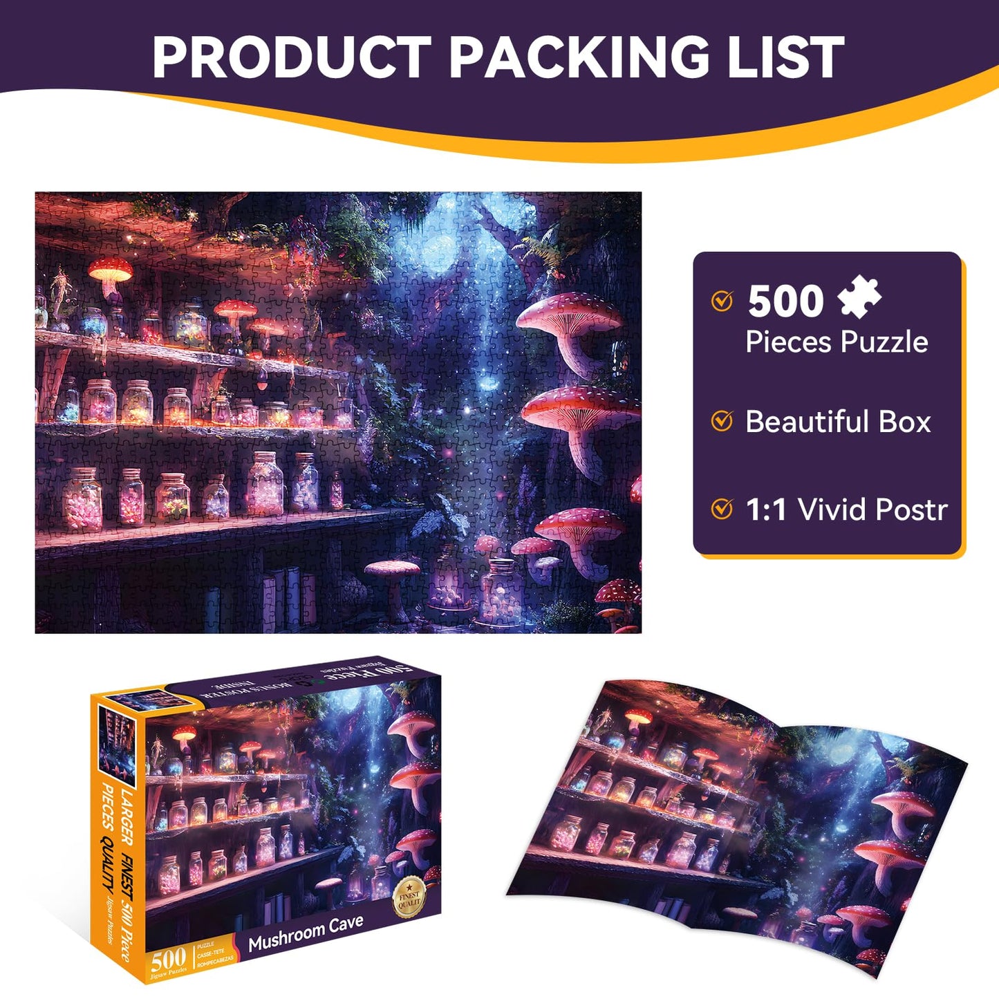 500 Piece Puzzle for mature-themeds - mature-themed Puzzles Fantasy Mushroom Jigsaw Puzzle  Jigsaw Puzzles for mature-themeds 500 Pieces with Poster & Storage Bag  Relaxing Puzzle Gift  20.5  x 15