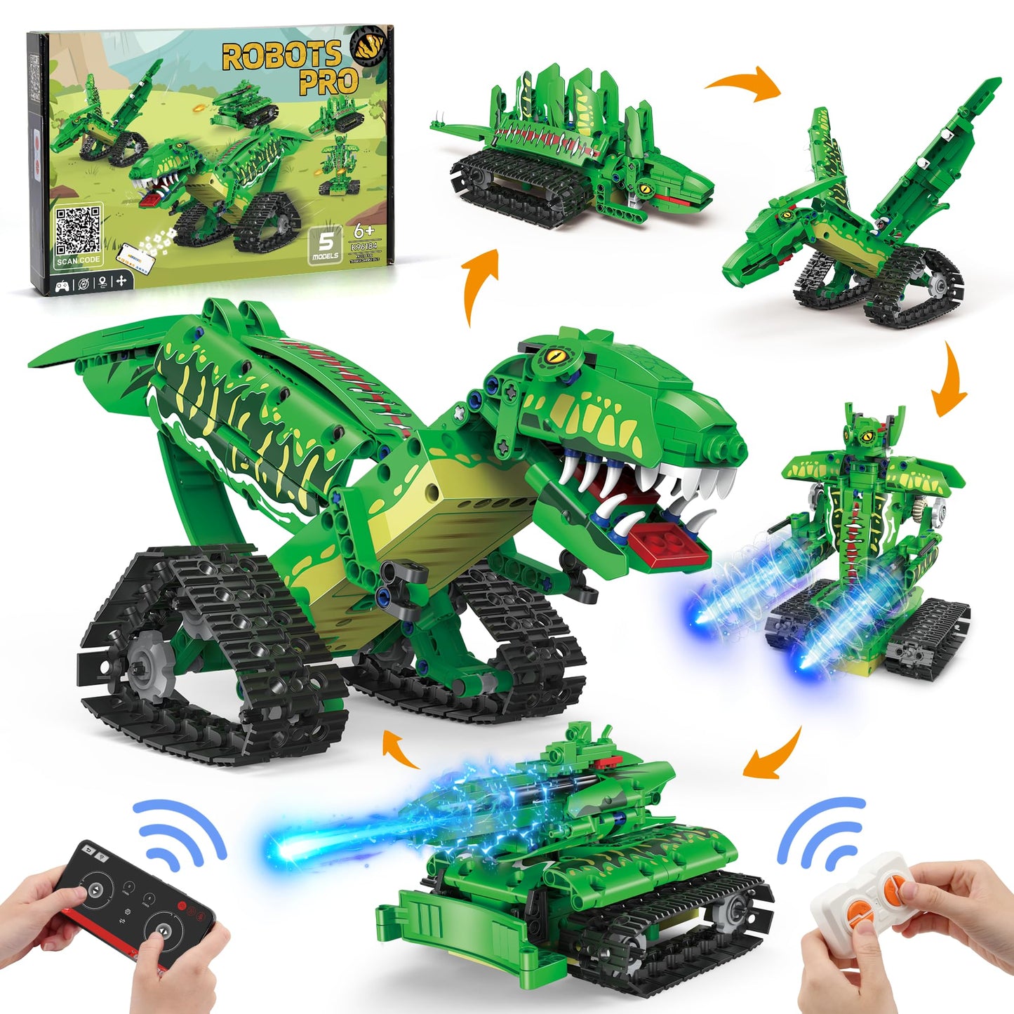 Akwme Rc Robot Building Set - 5 In1 T. Rex Toy With App Or Remote Control, Diy Engineering Robotics/Mech Dinosaur/Dragon Warrior