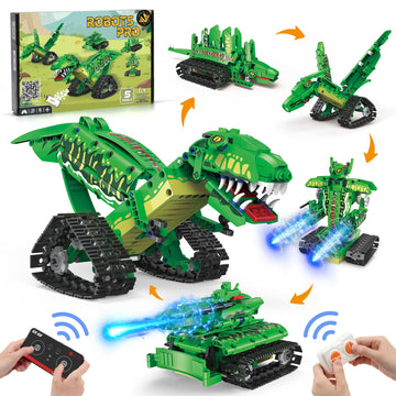 Akwme Rc Robot Building Set - 5 In1 T. Rex Toy With App Or Remote Control, Diy Engineering Robotics/Mech Dinosaur/Dragon Warrior