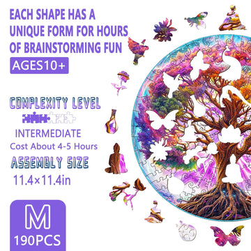 Wooden Puzzles for mature-themeds - Dreamy Tree of Life Wooden Puzzle  Unique Shape Wooden Jigsaw Puzzles for mature-themeds  Wood Puzzles mature-themed  Perfect for Birthday  Family Puzzle  190 Piece 11.4 x 11.4in Medium