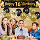 16Th Birthday Decorations For Boys Girls Black And Gold Happy Birthday Yard Banner 18Pcs 16Th Birthday Confetti Balloons For Kids 16 Years Old Anniversary Birthday Party Supplies Outdoor Yard Decor