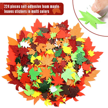 224 Pcs Thanksgiving Fall Foam Leaf Stickers Fall Crafts Self Adhesive Leaf Shape Glitter Sticker Thanksgiving Glitter Foam Sticker For Autumn Party Diy Crafts(Classic Style,Mixed Colors)