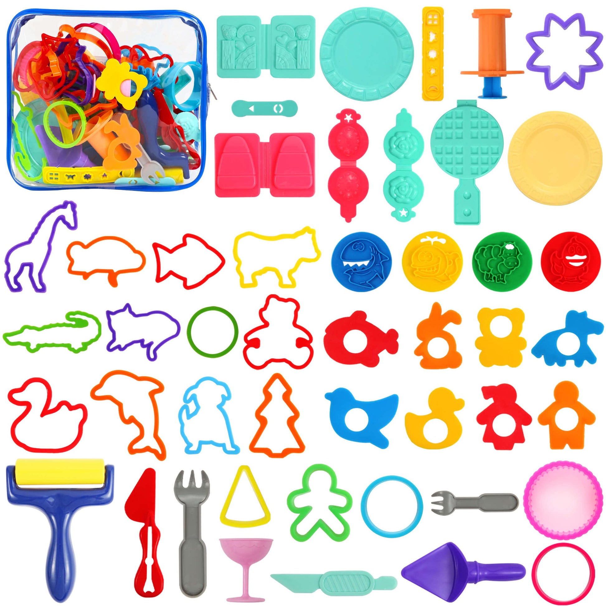 Frimoony Dough Tools Set For Kids, Various Animal Molds, Rolling Pins, Random Color, 47 Pcs
