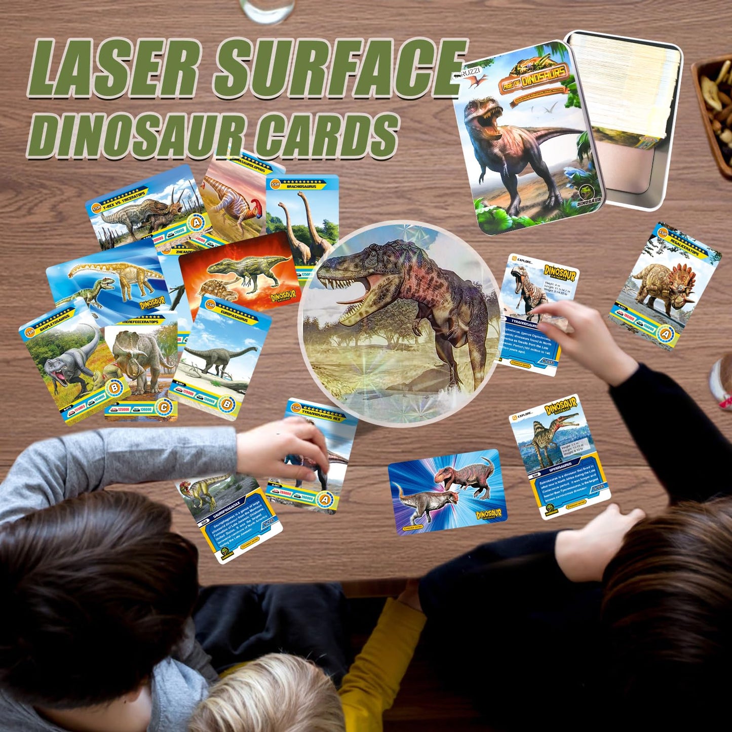 IKRUZZI Dinosaur Flash Cards Set - 168 Educational Cards, Multicolored, 4.92x3.58x2.40 inches, Collectible Trading Cards for Kids