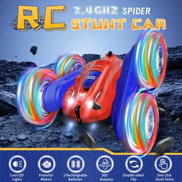 Spider RC Cars Double-Sided Driving 360 Flips Rotating 4WD with Lights for Kids Ages 4-7 8-12 Year Old, Remote Control Stunt Car