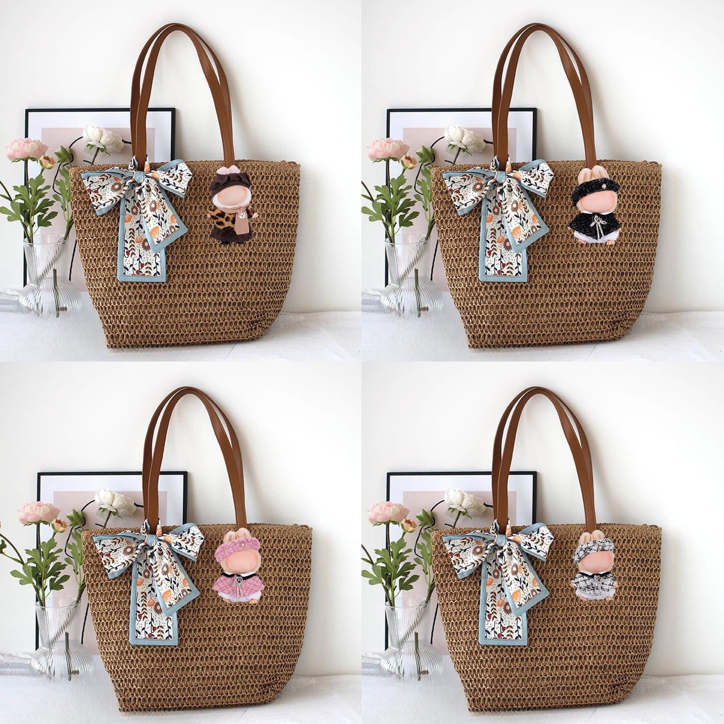 4pcs Handmade 15cm/17cm Doll Clothes Outfit for Labubu Accessories (No Doll)  enhanced Clothes Set with Hat  Shwal  Pants & Bag  Cute Fashion Clothes for Girls Boys Collectors (Black/White) AK054GY