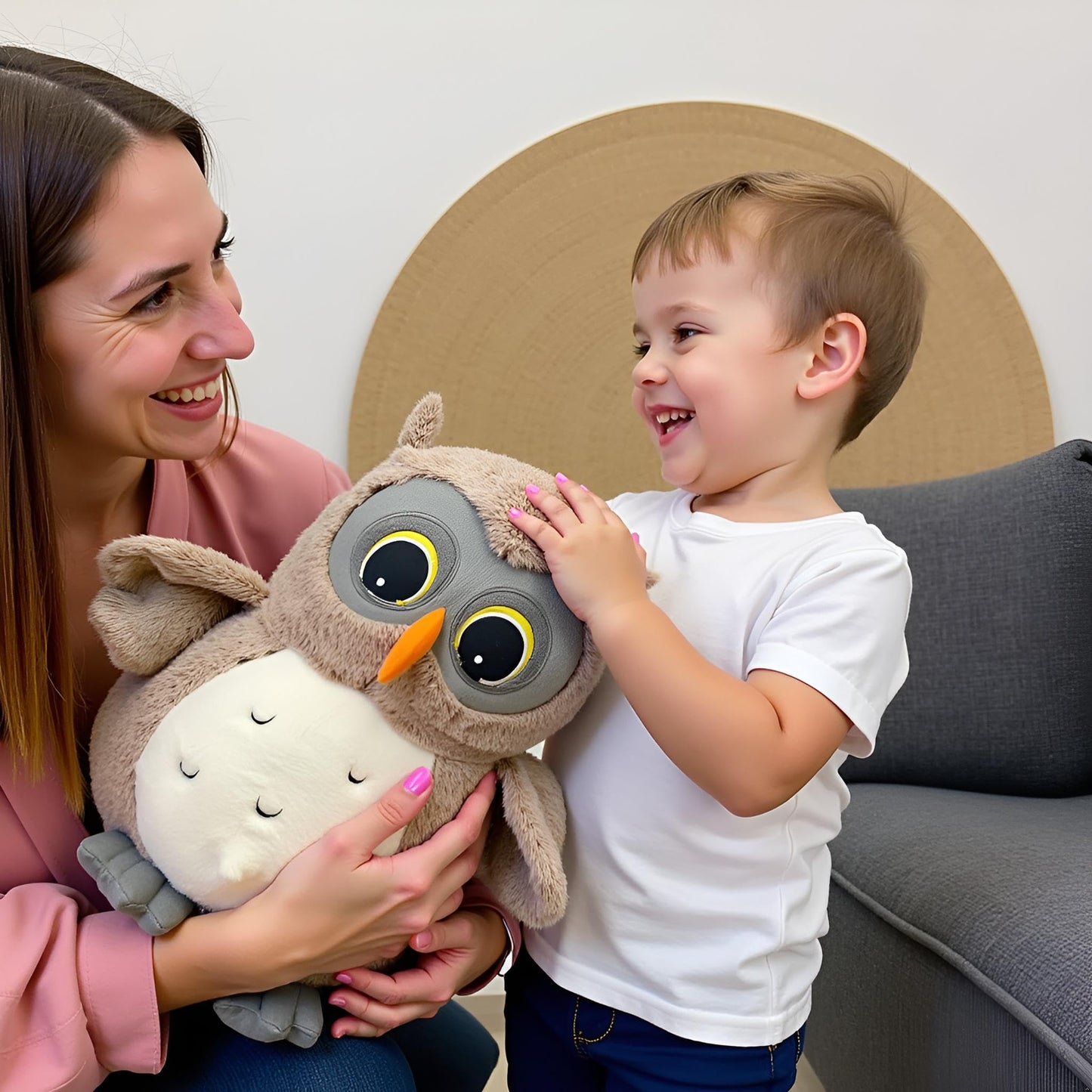 Ryttir 15.7" Gray Chubby Owl Stuffed Animal, Cotton Plush Toy for Kids and Decor