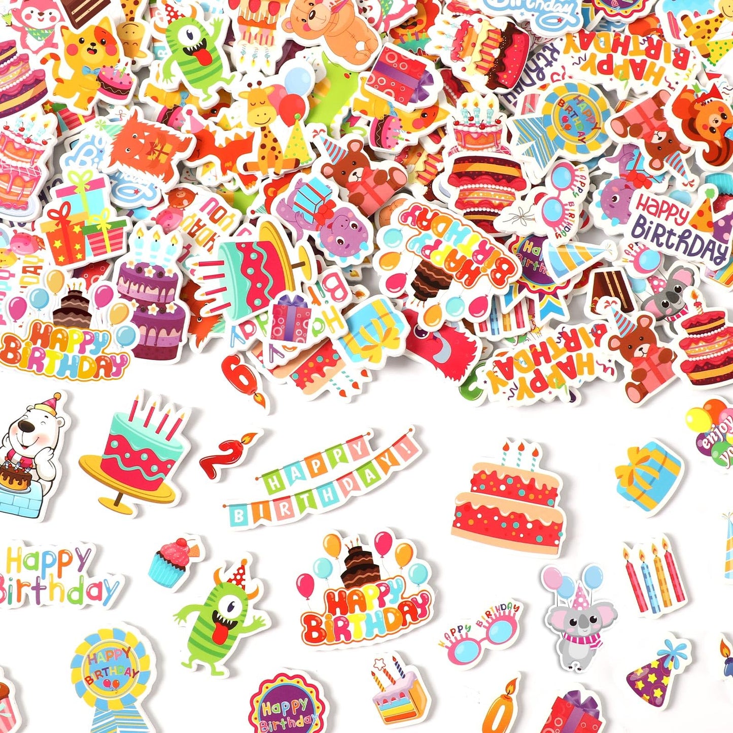 Julbear 300 Pieces Happy Birthday Foam Stickers Bulk Self-Adhesive Cute Cartoon Birthday Stickers For Arts Crafts Kids Students