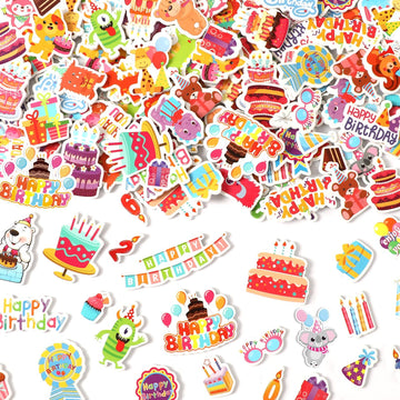 Julbear 300 Pieces Happy Birthday Foam Stickers Bulk Self-Adhesive Cute Cartoon Birthday Stickers For Arts Crafts Kids Students