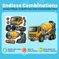 24 Make A Construction Truck Stickers for Kids - Create Your Own Escavator, Dump Truck, Cement Mixer, Roller, Front Loader, & Fo