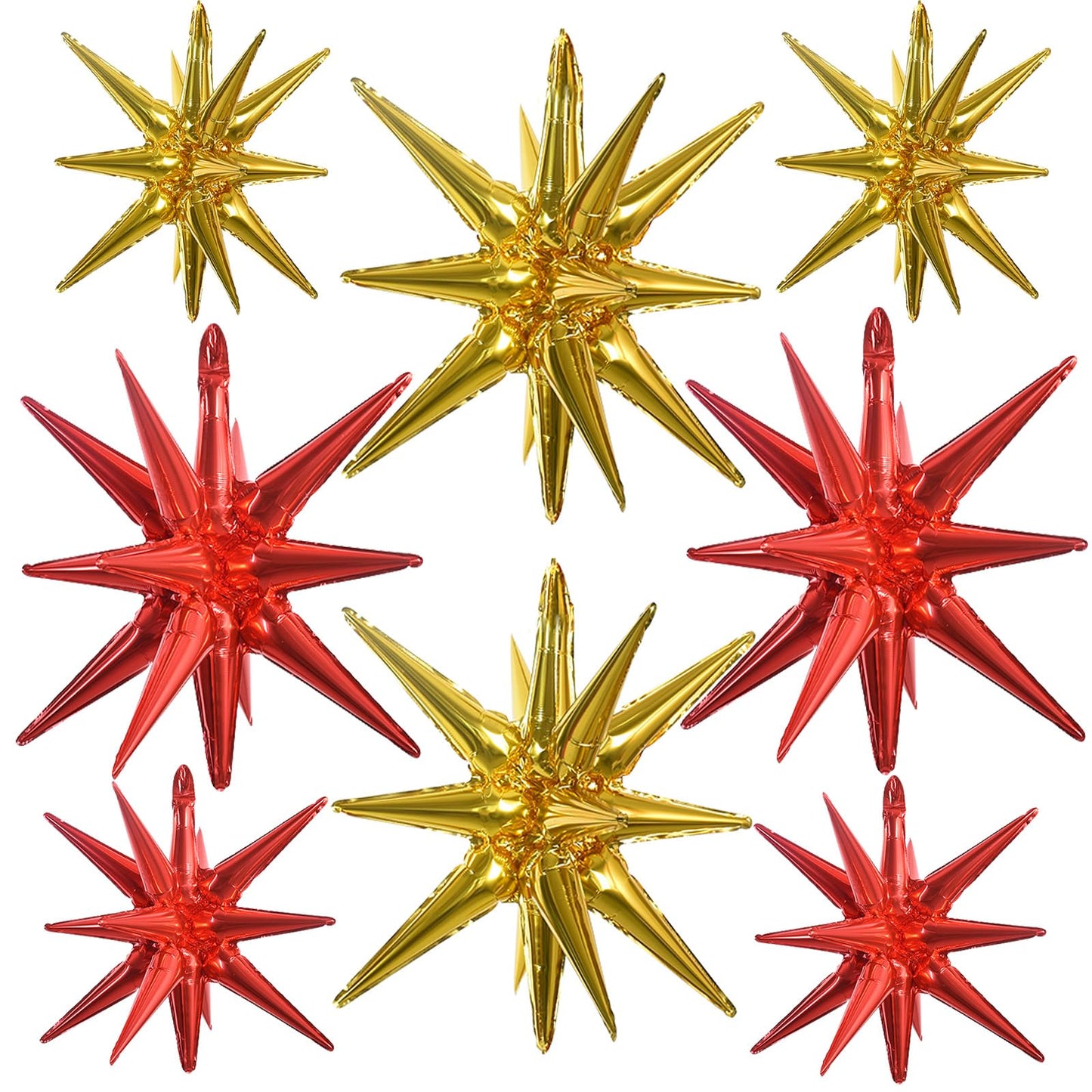 TONIFUL 8 Pcs Red Gold Foil Balloons Large Star Balloons Explosion Star Mylar Balloons for Party Backdrop Christmas New Year Bir