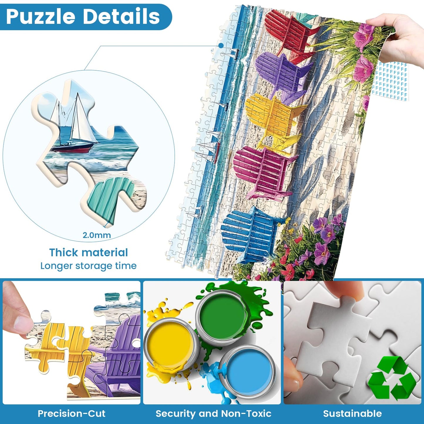 500 Piece Puzzle for mature-themed Hawaiian Beach Rainbow Chair Puzzle for Kids Teen mature-themeds Recycled Paper Fun Cool Summer Jigsaw Puzzle 500 Piece Challenging Family Game Gift for Friends Men Women 20.5*15In