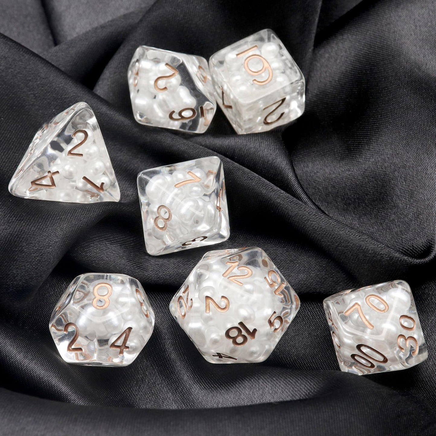 Haxtec Resin DND Dice Set 7PCS White Filled Resin Dice Pearl Polyhedral D&D Dice for Roleplaying Dice Games Compatible with Dung
