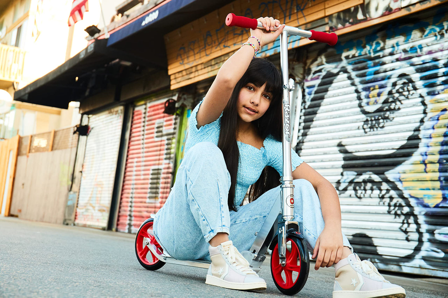 Razor A5 Lux Kick Scooter - 8" Urethane Wheels, Anodized Finish, Blue, for Kids 8+, Max Weight 220 lbs, Model 13013243