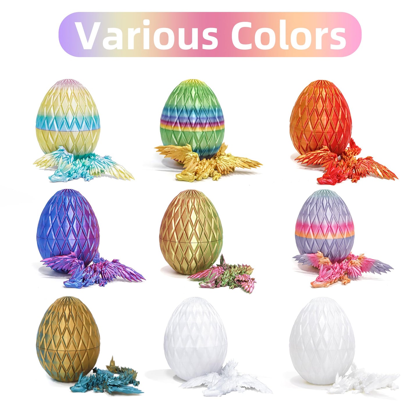 Flavery 3D Printed Flying Dragon Egg - Winged Dragon In Diamond Easter Eggs, Flexible Crystal Animal Inside, Mystery Dragon Eggs