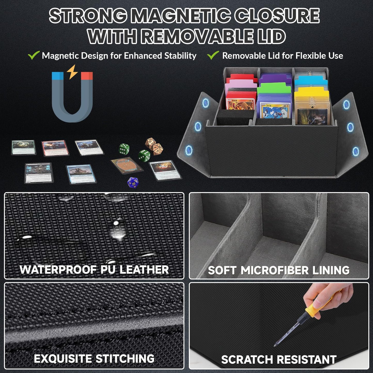 Qlouni Card Storage Box For Trading Cards, 2600+ Commander Deck Box, Storage Box Fits Toploader And One-Touch, Card Organizer Fo
