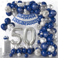 50Th Birthday Decorations Navy Blue Silver,50Th Birthday Balloon Garland Party Decorations With Number 50 Foil Balloons,Happy Bi