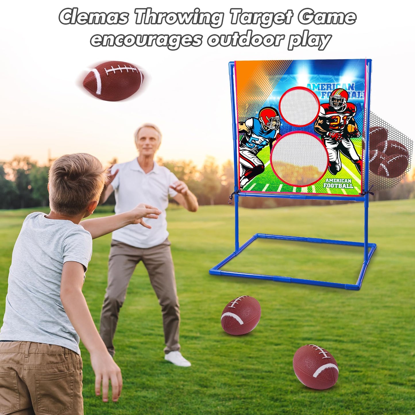 Clemas American Football Throwing Target Game - PVC, Plastic, Cotton, Blue, Model 3888-7A - Perfect for Kids 6-12, Parties, and Family Events