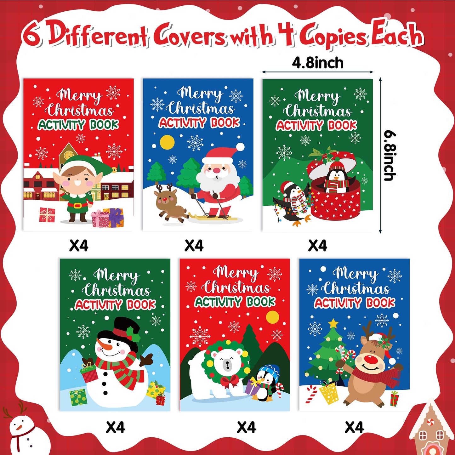 Christmas Activity Books for Kids - 24Pcs Merry Christmas Mini Games Coloring Book Set Bulk Mazes Word Search Word Scramble Game