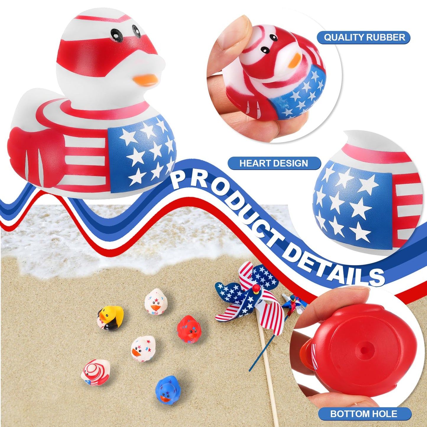 Scione Patriotic Rubber Ducks - 24 Pcs Independence Day Novelty Funny Squeeze Baby Shower Bathtub Ducks For Fourth Of July Party
