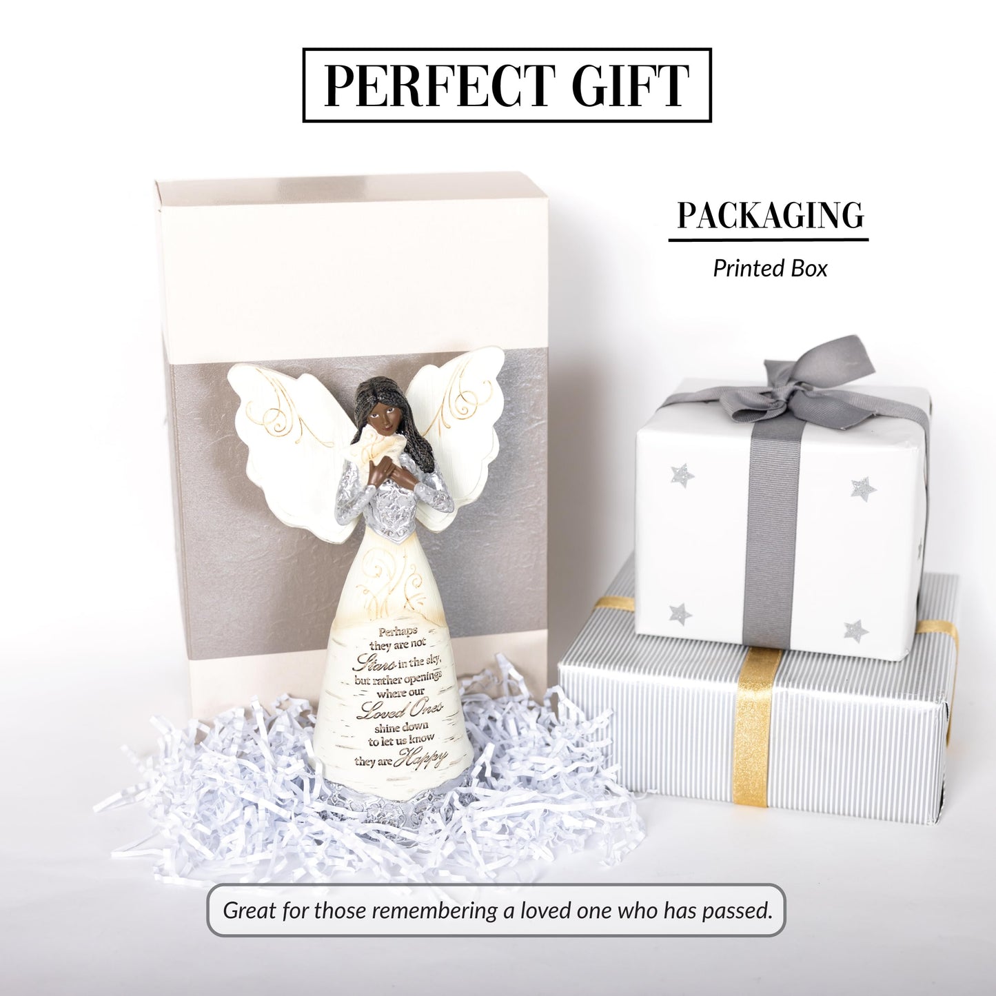 Pavilion Gift Company - Stars In The Sky - 9'' Ebony African American Angel Figurine Religious Memorial Bereavement In Memory Lo