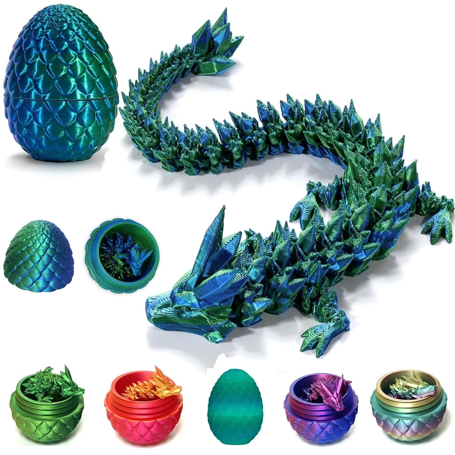 3D Printed Dragon Eggs with Dragon Inside - Fun Fidget Figurine Toys  Easter Basket Stuffers Surprise Mystery Crystal Printing Dragon Egg mature-themed Home Office Desk Decor Toy Gifts (Laser Blue&Green)