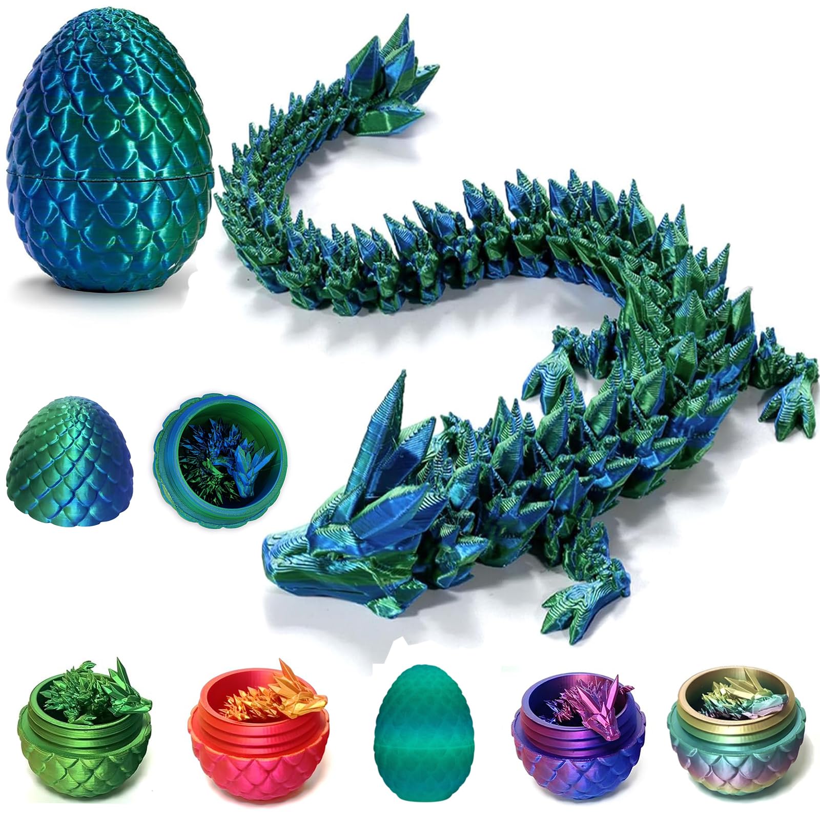 3D Printed Dragon Eggs with Dragon Inside - Fun Fidget Figurine Toys  Easter Basket Stuffers Surprise Mystery Crystal Printing Dragon Egg mature-themed Home Office Desk Decor Toy Gifts (Laser Blue&Green)