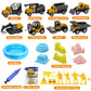 Play Construction Sand Kit,2.2lbs Magic Sand,8 Alloy Construction Vehicles,1 Inflatable Sandbox,8 Worker Figures and Road Signs,