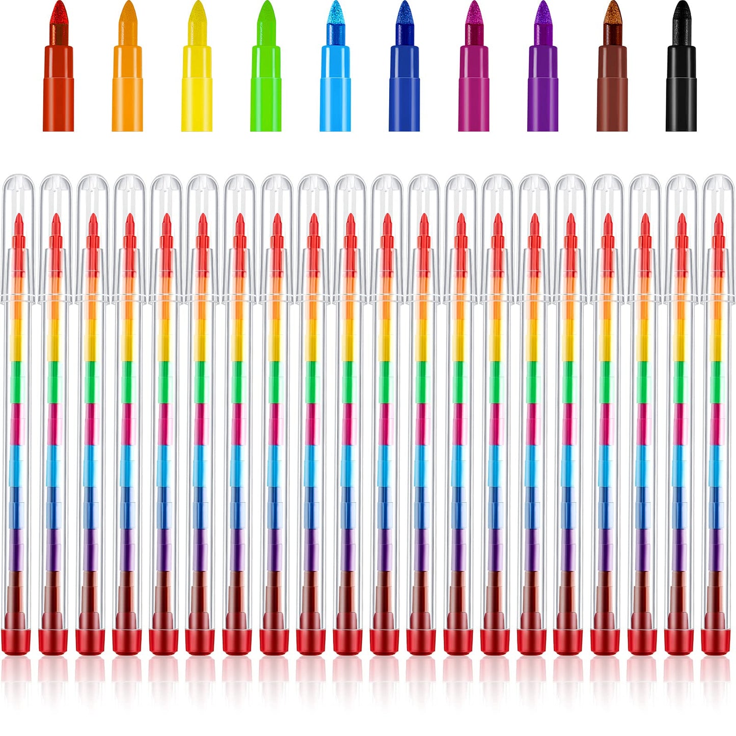 Outus 20 Pcs Stackable Crayons Colorful Stacking Buildable Crayons Party Favors DIY Rainbow Pencils for School Office Birthday P