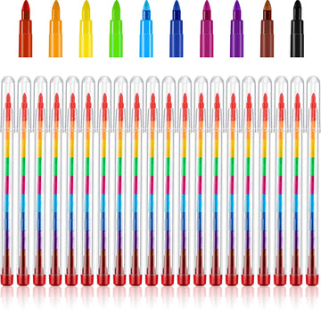 Outus 20 Pcs Stackable Crayons Colorful Stacking Buildable Crayons Party Favors DIY Rainbow Pencils for School Office Birthday P