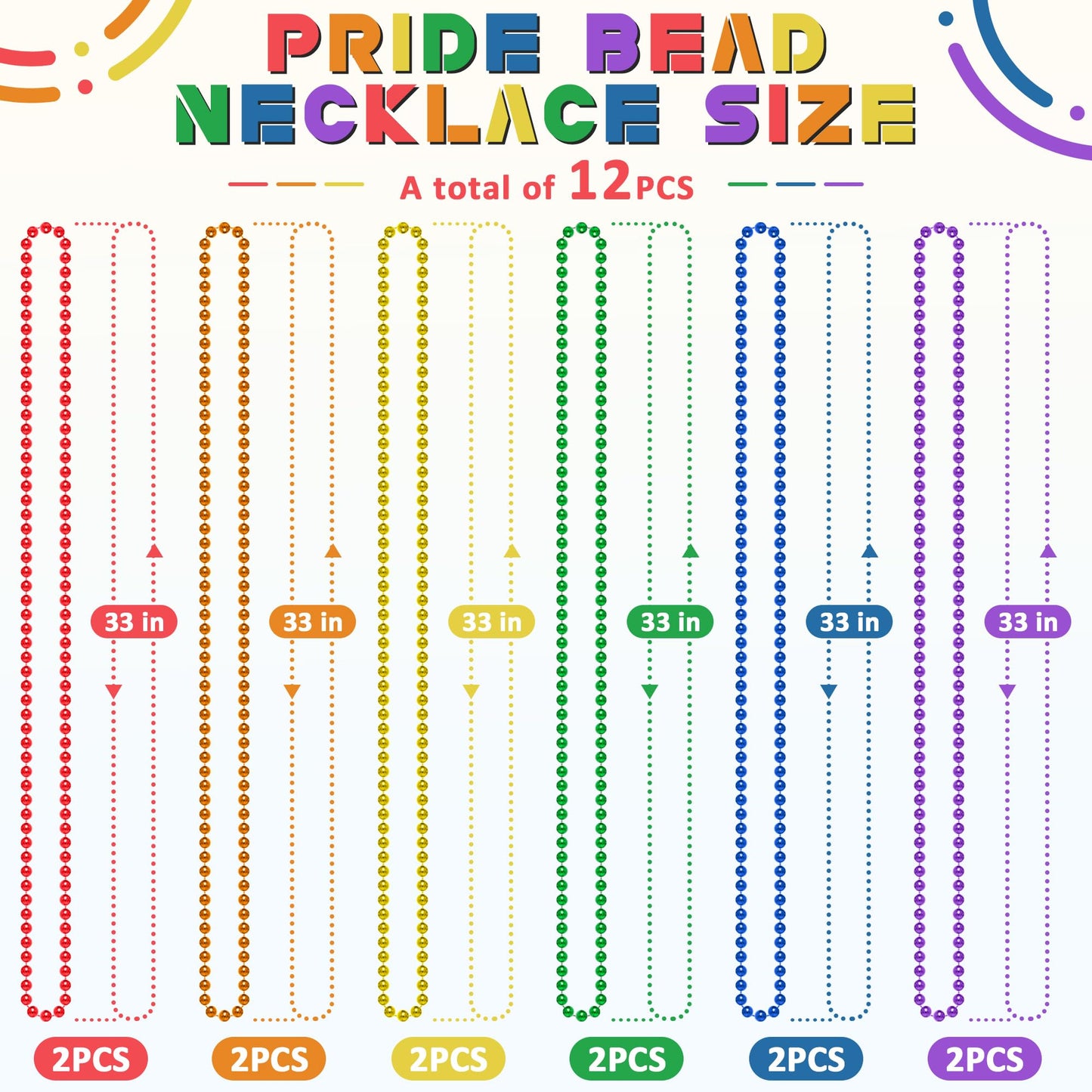 Eoboh 12Pcs Pride Accessories, Pride Lgbtq Beads Necklace Stuff, Metallic 6 Kinds Of Rainbow Necklace Bulk, Gay Lesbian Lgbt Cos
