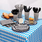 3Pcs Blue & White Checkered Table Cloths For Oktoberfest Wonderland Tea Party Supplies, Rectangle Plastic Tablecover 54 X 108In