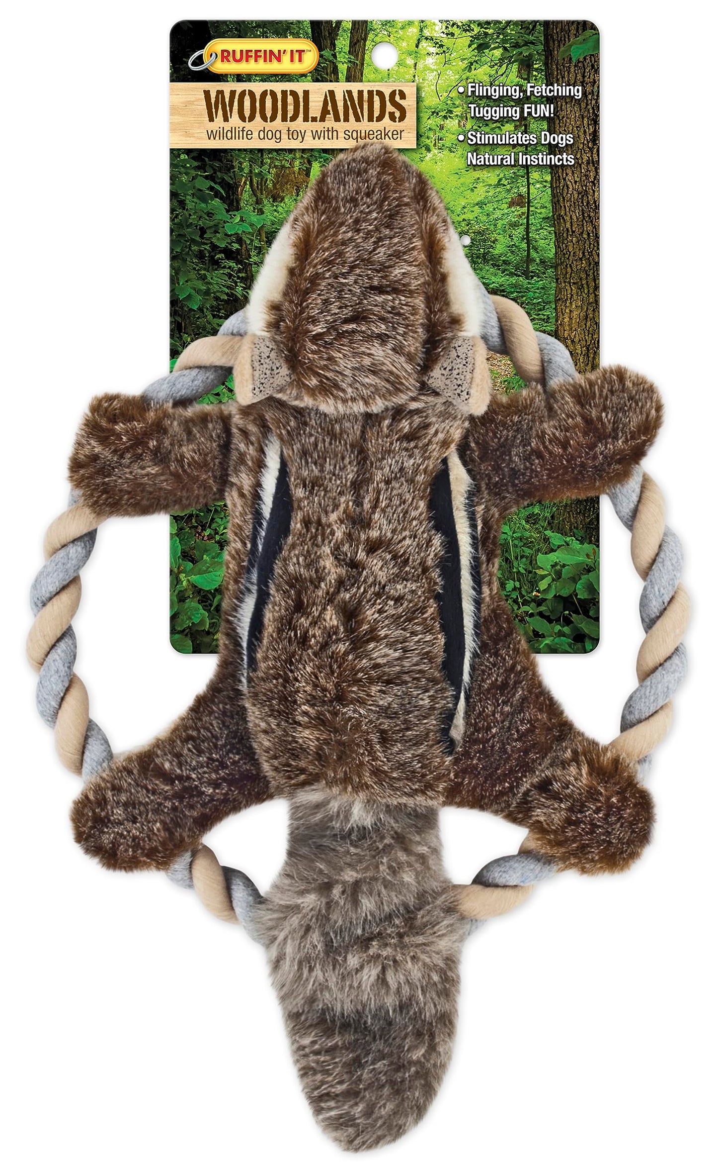 Ruffin' It Plush Chipmunk Dog Toy with Rope Chew Ring, 8.5 Inch, Multi, All Breed Sizes