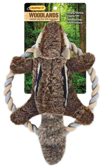 Ruffin' It Plush Chipmunk Dog Toy with Rope Chew Ring, 8.5 Inch, Multi, All Breed Sizes