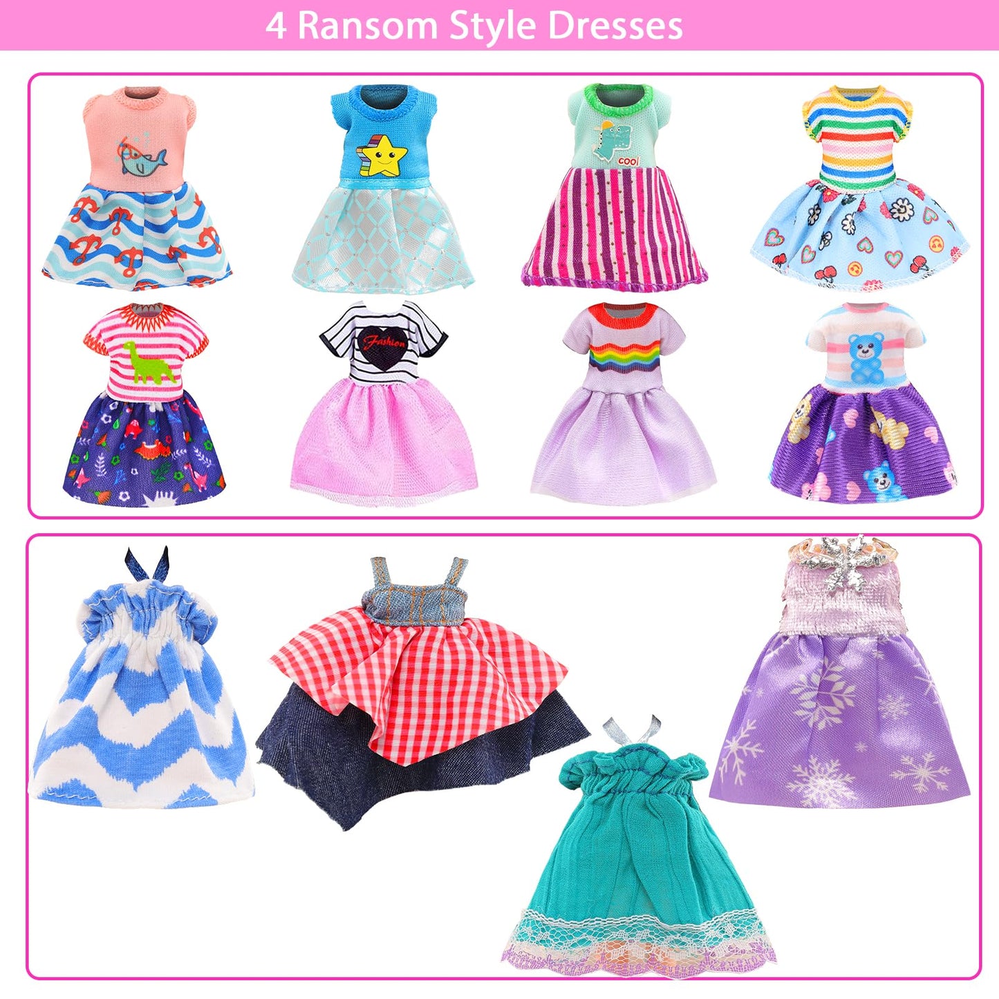 25 Pcs 5.3 Inch Doll Clothes Suitcase Accessories 4 Dresses 3 Tops And Pant Outfits 3 Swimsuits 1 Luggage 3 Shoes 11 Travel Acce