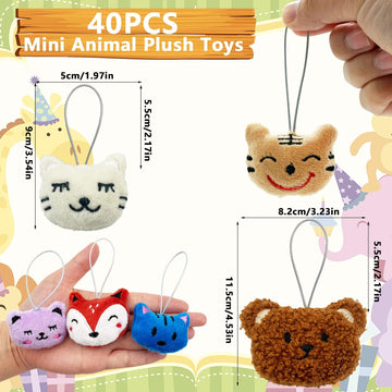 Xipegpa 40 Pcs Mini Animal Plush Toys Set Cute Small Animal Stuffed Toy Keychain For Party Favors Keychain Ornament For Goody Bag Easter Egg Stuffers Carnival Birthday Party Classroom Prizes