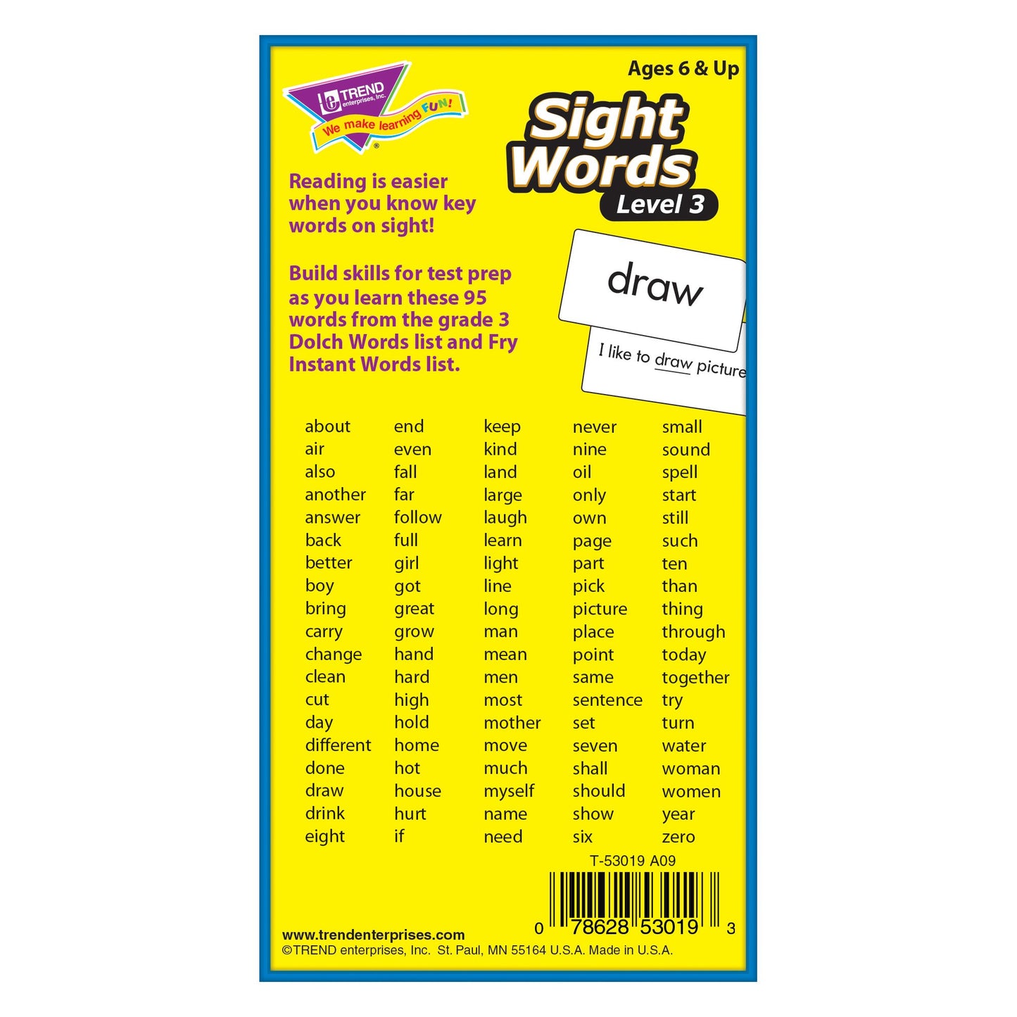 Trend Enterprises: Sight Words Level 3 Skill Drill Flash Cards, Dolch And Fry Words, Sentence Context, Great For Skill Building