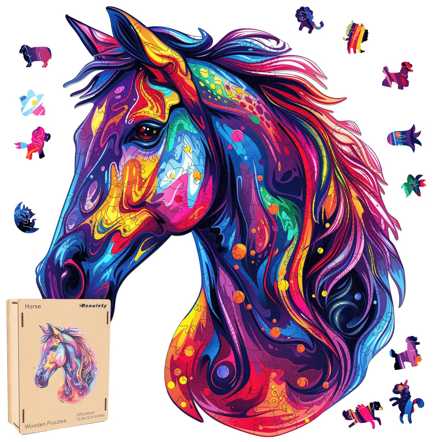 Horse Head Wooden Puzzle for mature-themeds  Horse Wooden Jigsaw Puzzles(15.8 * 18.3in-500pcs)  Unique Shape Animal mature-themed Puzzles Irregular Wood Puzzles Best Gift for mature-themeds and Kids Family Game