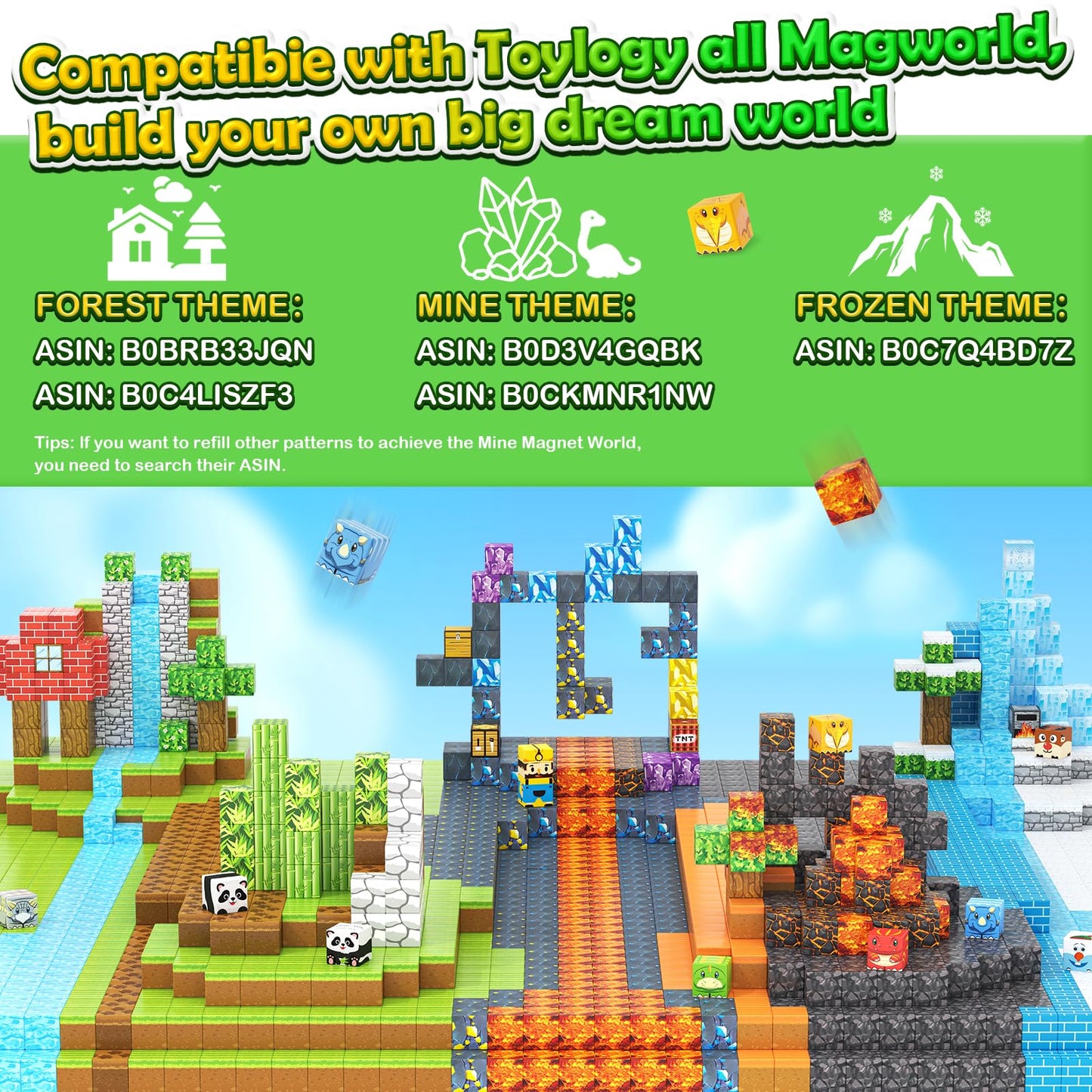 Magnetic Blocks-Build Mine Magnet World Dinosaur Panda Toys Kids Games, Toddler Stem Educational Sensory Dino Toys For Kids 3-5