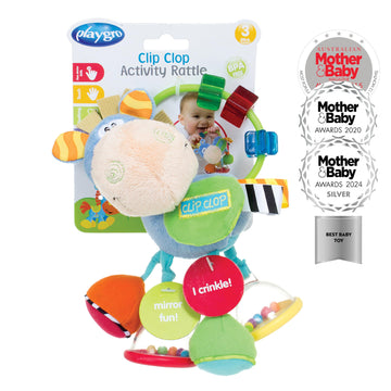 Playgro Light Blue Horse Soft Baby Toys 3-6-12 Months Developmental, 3+ Months Rattles Teething Toys For Babies, Newborn & Infant Sensory Non-Toxic Plush Baby Rattle For Boy Girl Clip Clop Activity