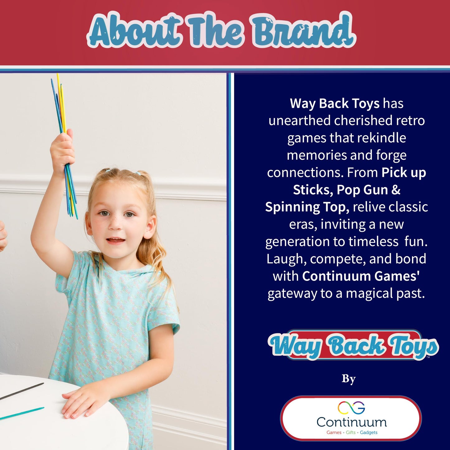 Continuum Games Way Back Toys Pick Up Sticks - 30 Colorful Wooden Sticks, Easy Carry Container, Game for Ages 5+, Multi-colored