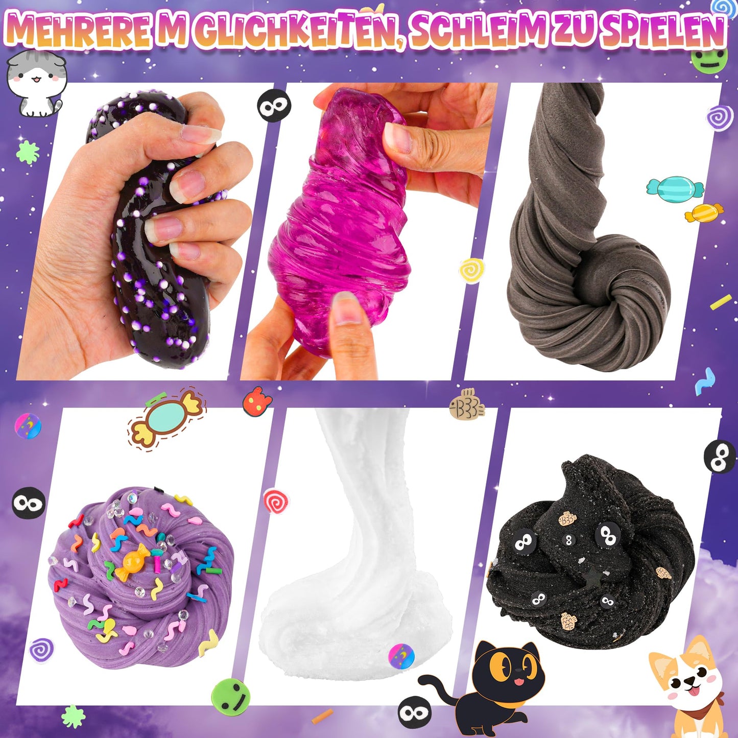 6 Packs Purple Black Slime Kit - Cloud Slime, Butter Slime & Clear Slime, Slime For Kids With Halloween Slime Add-Ins, Slime Kit For Boys & Girls Birthday Halloween Party Favors Christmas Easter Gifts