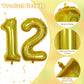 12Th Birthday Balloons For Boys, Big Laser Gold Foil Number 12 Balloons Anniversary Party Decor, Mylar Self Inflating Helium 40