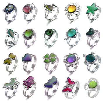 LiHan1028 10 Pieces of Mixed Pattern Adjustable Mood Rings Mixed Color Changing Mood Rings for Halloween Costume Props, Birthday
