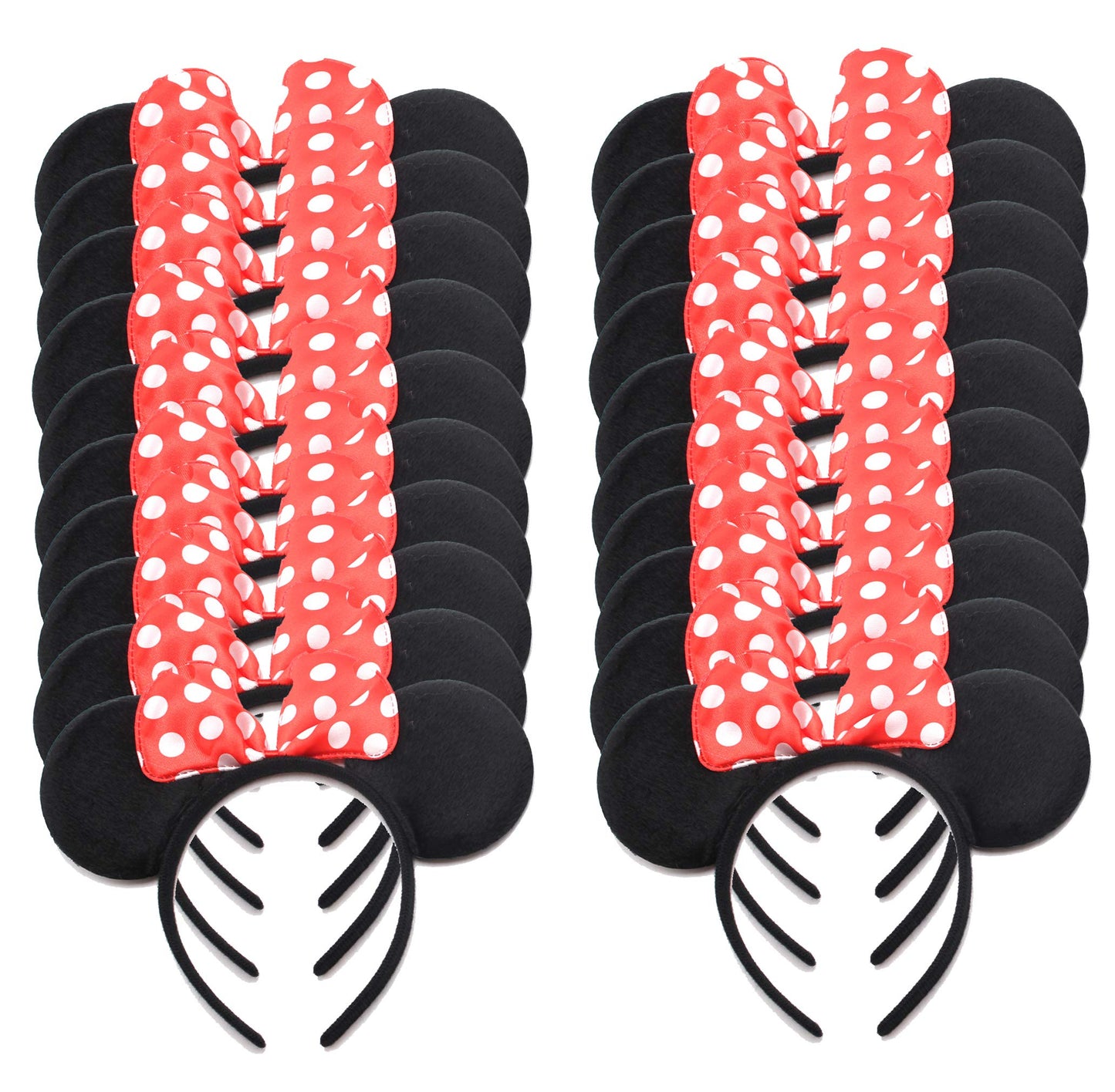 SPADORIVE 20 Pcs Red Bow Party Favor Ears Headband for Boy Girl Birthday Party Celebration, Black Red Bow
