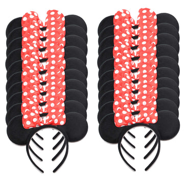 SPADORIVE 20 Pcs Red Bow Party Favor Ears Headband for Boy Girl Birthday Party Celebration, Black Red Bow