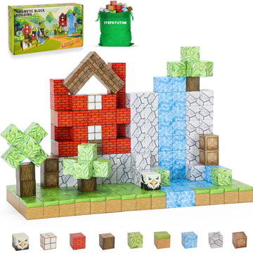 Itefdtutne Magnetic Blocks - 48Pcs Magnets Building Blocks World Set For Kids Ages 3-5 5-7 8-12, Magnetic Tiles Magnetic Blocks