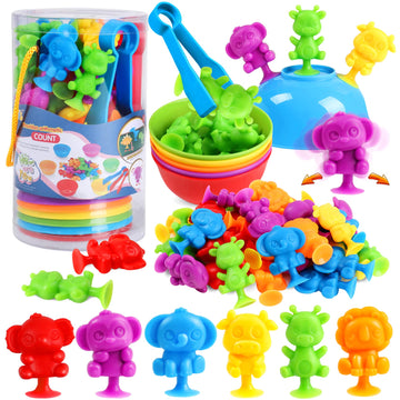 Skrtuan Counting Animals Suction Cup Matching Toys With Sorting Bowls Montessori Sensory Preschool Learning Activities Color Sorting Fine Motor Skill Stacking Toys Gift For Toddler Boys Girls Ages 3+