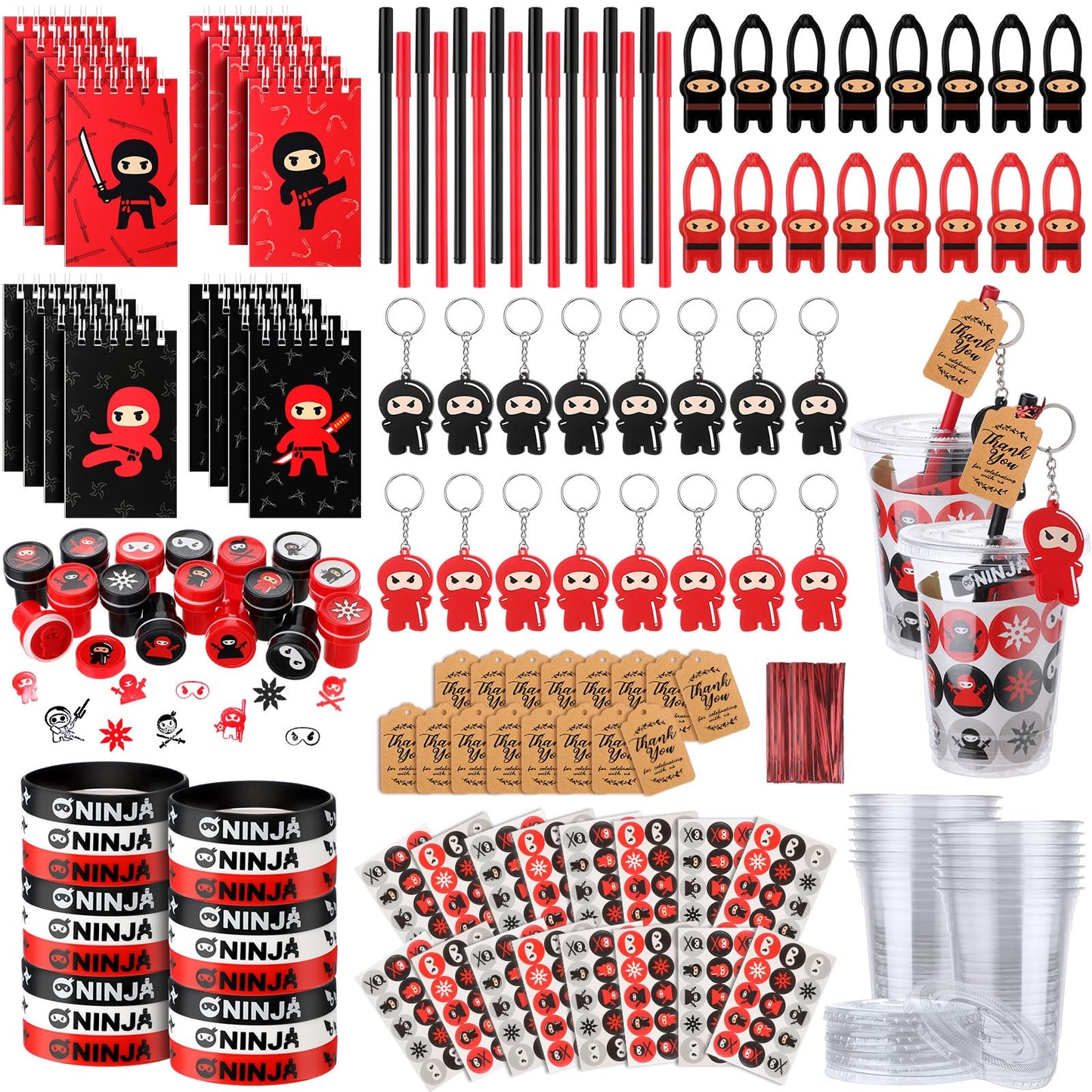 Wettarn Ninja Piata Ninja Party Supplies Include Stretchy Flying Ninjas Notepads Silicone Wristband Key Chains Stickers Stamps P